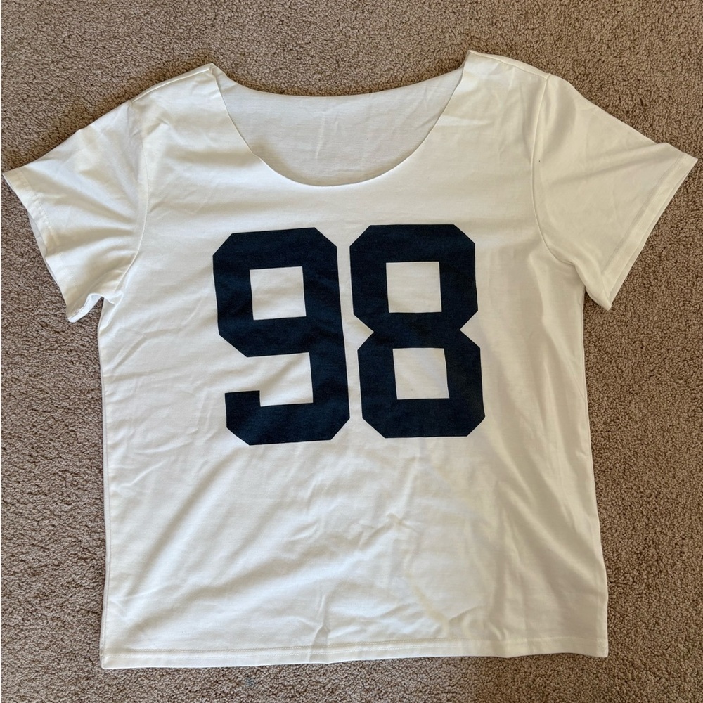 White T-Shirt with Black '98' Print